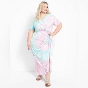 Lane Bryant Tie Dye Ruched Side Slit Maxi Jersey Dress